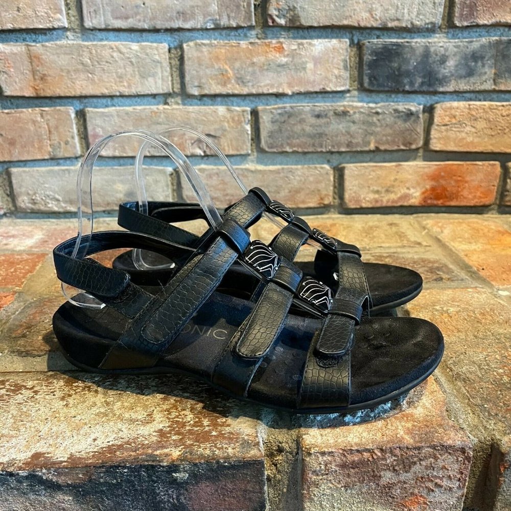 Vionic Womens 44 Amber TVW1275 Comfort Leather Black Slingback Sandals Size 8